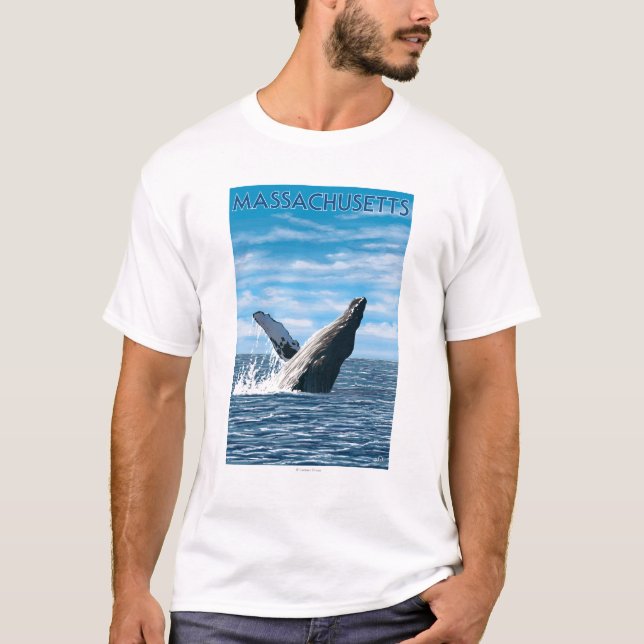 T-shirt Scène de baleine de MassachusettsHumpback (Devant)