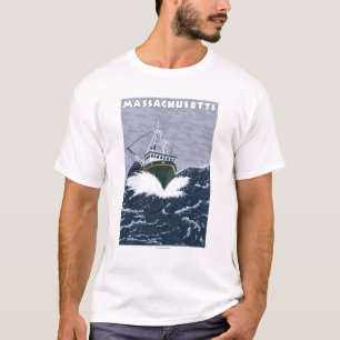 T-shirt Scène de bateau de pêche de MassachusettsCrab