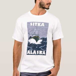 T-shirt Scène de bateau de pêche - Sitka, Alaska