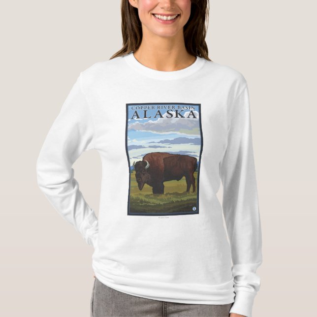 T-shirt Scène de bison - bassin de la rivière Copper, (Devant)