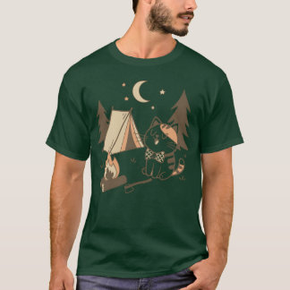 T-shirt Scène de camping de chat fantaisiste amis de conce