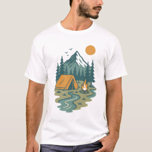 T-shirt Scène de camping en montagne vintage Aventure en p