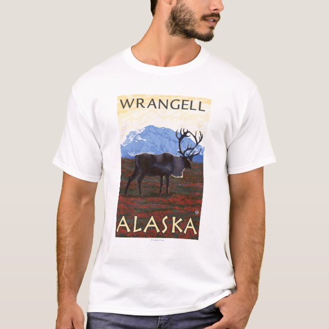 T-shirt Scène de caribou - Wrangell, Alaska (Devant)