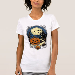 T-shirt Scène de citrouille hantée Art vectoriel Halloween