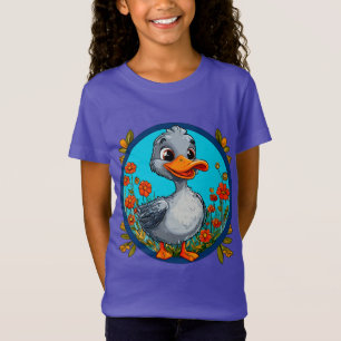 T-Shirt Scène de Fleur de Caneton Mignon Style Enfants Heu