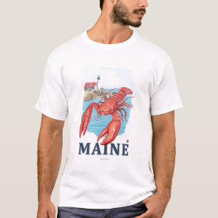 T-shirt Scène de homard et de phare de Portland