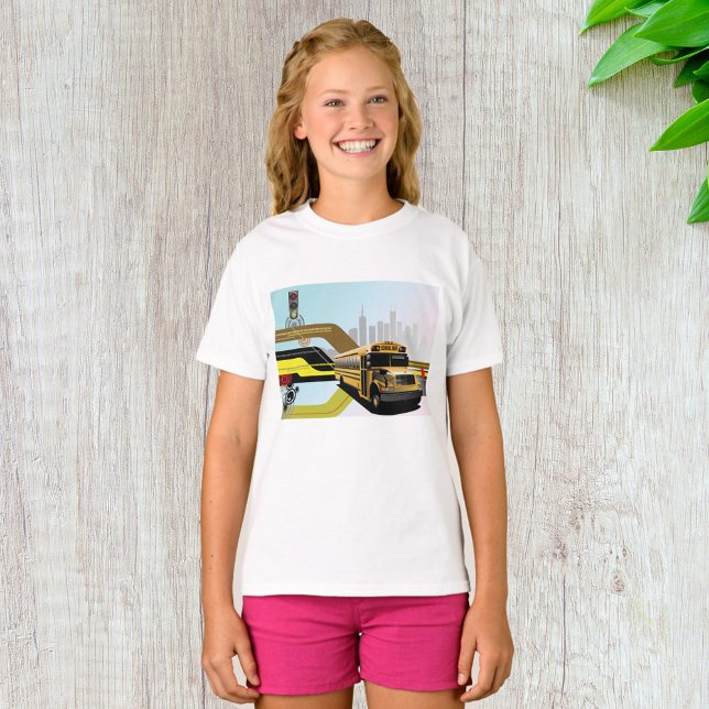 T-shirt Scène de la ville des autobus scolaires (Créateur téléchargé)