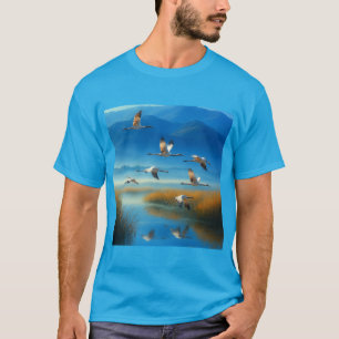 T-shirt scène de lac de nature sereine avec grue e