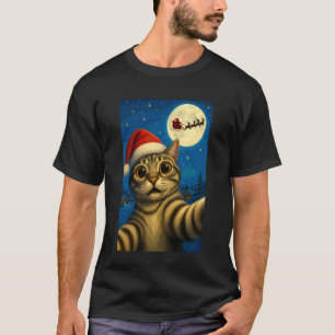 T-shirt Scène de Lune de Noël avec un Chat Mignon en Autop