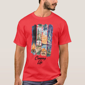 T-shirt Scène de nature de camping à l'aquarelle famille