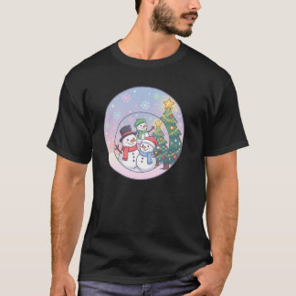 T-shirt Scène de Noël de famille de bonhomme de neige mign
