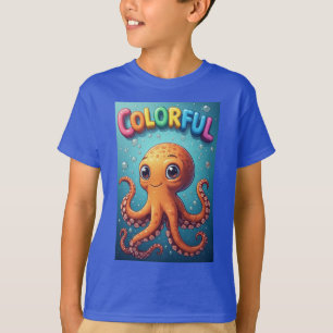 T-shirt Scène de poulpe de dessin animé coloré sous-marin