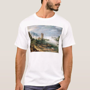 T-shirt Scène de rivière avec une tour ruinée