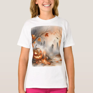 T-shirt Scène d'Halloween lunaire avec citrouille et fantô