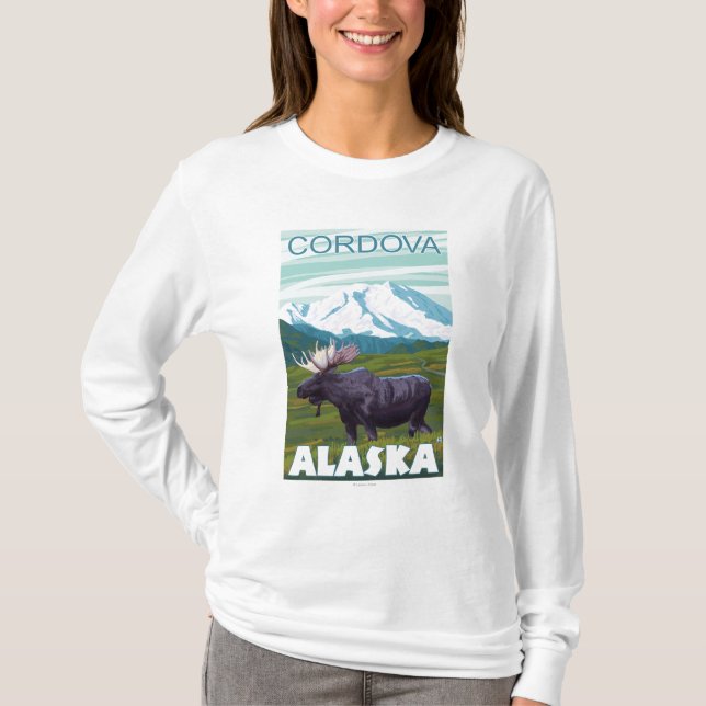 T-shirt Scène d'orignaux - Cordova, Alaska (Devant)