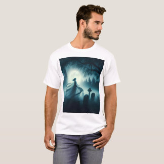 T-shirt scène éffrayante d'une femme fantôme dans un cimet