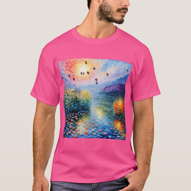 T-shirt scène fluviale avec montgolfières (Devant)