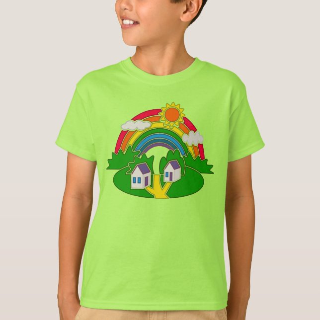 T-shirt Scène rurale avec arc-en-ciel et maison de campagn (Devant)