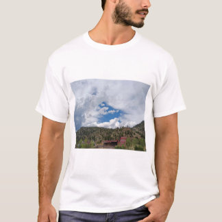 T-shirt Scenic Mountain Town Landscape with Red Buildings,