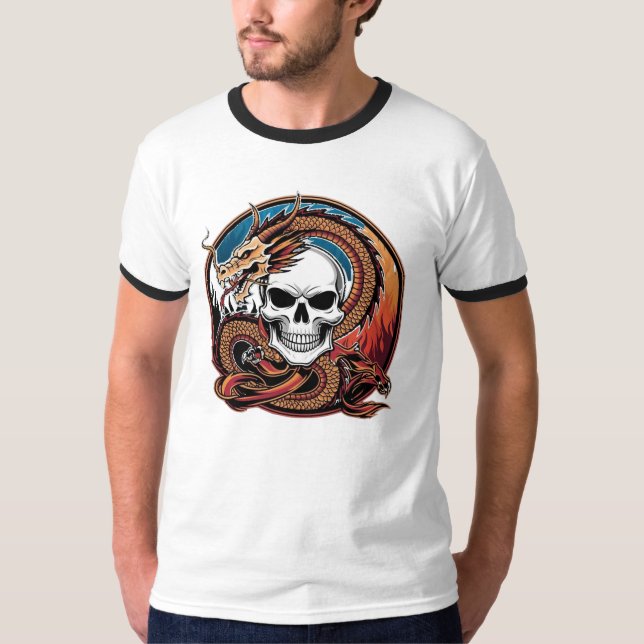 T - Shirt-Schädel und Drachenlogo T-Shirt (Vorderseite)