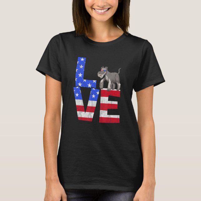 T-shirt Schnauzer Chien Drapeau américain Lunettes de sole (Devant)