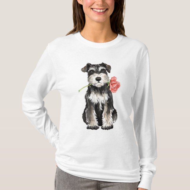 T-shirt Schnauzer de rose de Valentine mini (Devant)