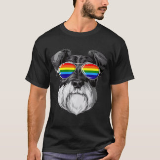 T-shirt Schnauzer Gay Pride Flag LGBT Rainbow Sunglasses f