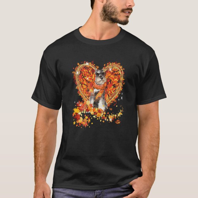 T-shirt Schnauzer Hello Autumn Dog Leaves Heart Fall Thank (Devant)