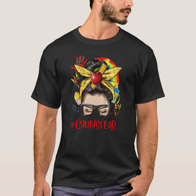 T-shirt School Counselor Womens Messy Bun Back To School R (Devant)