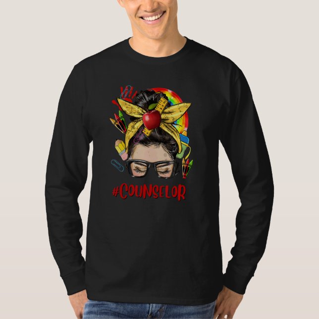 T-shirt School Counselor Womens Messy Bun Back To School R (Devant)