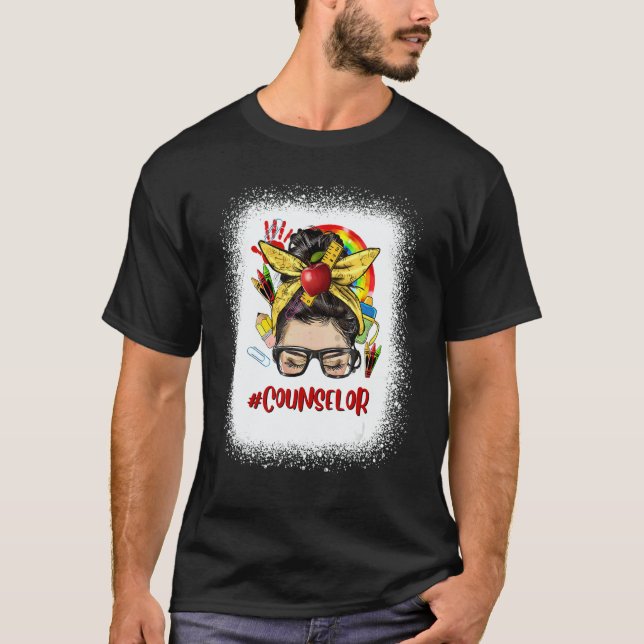 T-shirt School Counselor Womens Messy Bun Hair  Back To Sc (Devant)