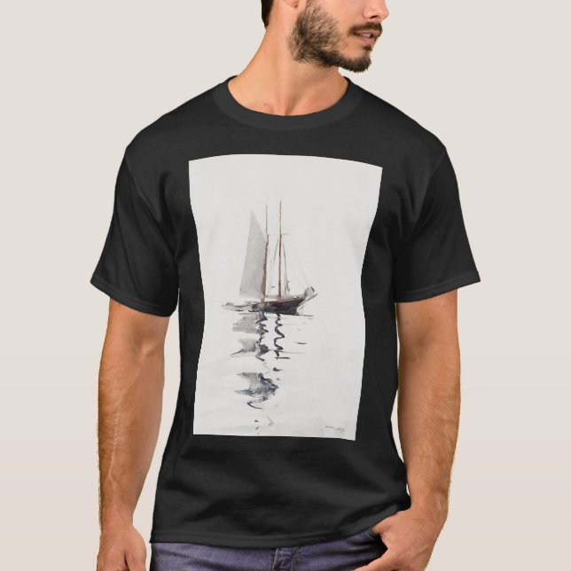 T-shirt Schooner à deux mâts avec Dory par Winslow Homer (Devant)