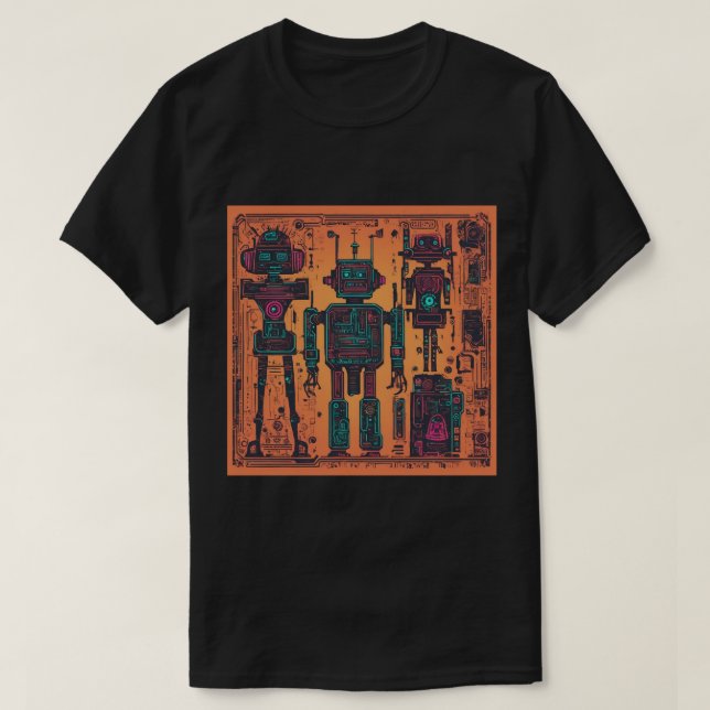 T - Shirt, Schwarz, Roboter drucken T-Shirt (Design vorne)