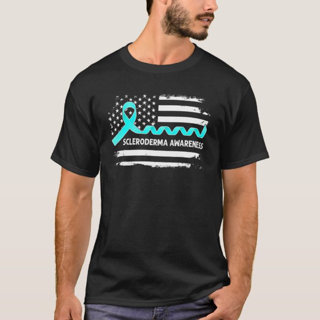 T-shirt Scleroderma Awareness American Flag   Teal Ribbon (Devant)