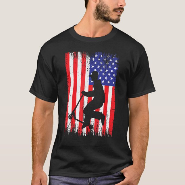 T-shirt Scooter American Flag Squad Cool Stunt Kick Trick (Devant)