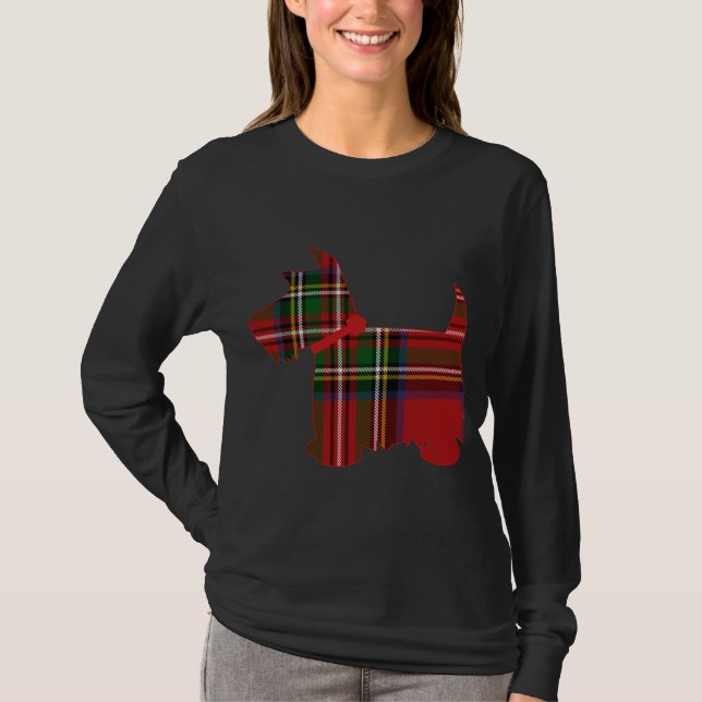 T-shirt Scottie Dog Scottish Terrier Royal Stewart Tartan (Devant)