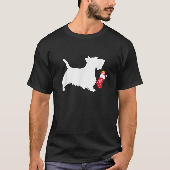 T-shirt Scottie Scottish Terrier Christmas Stocking Dog   (Devant)