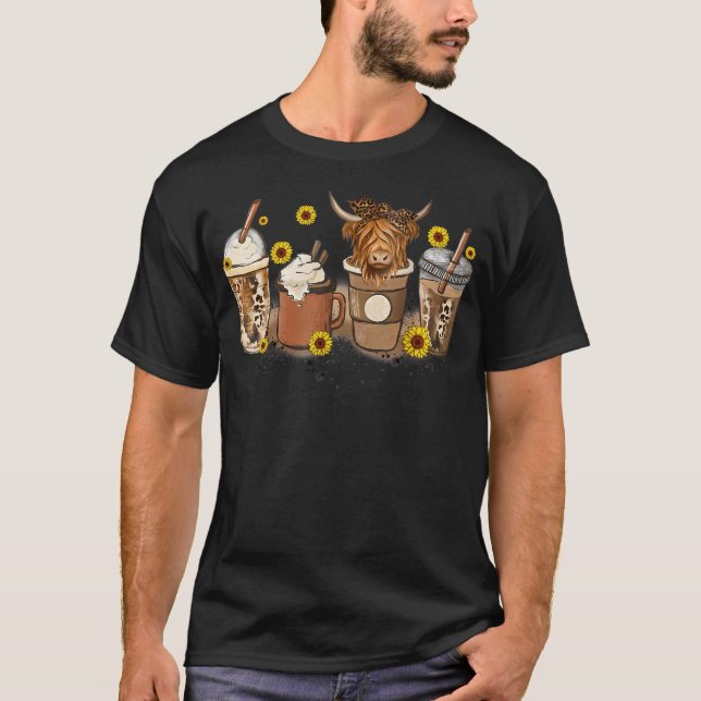 T-shirt Scottish Highland Cow Sunflower Fall Vibes Café (Devant)