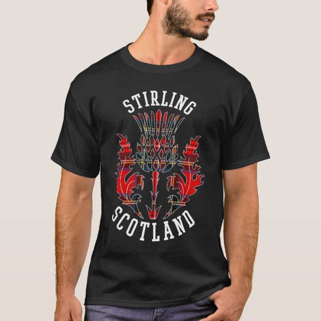 T-shirt Scottish Tartan Thistle Emblem Stirling Scotland (Devant)