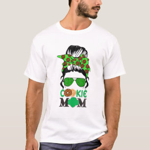 T-shirt Scout Cookie Maman Fille Troop Messy Bun Lunettes 