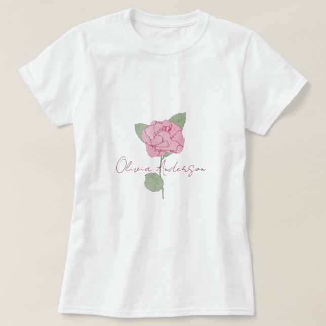 T-shirt Script d'aquarelle Rose de nom personnalisé (Design devant)