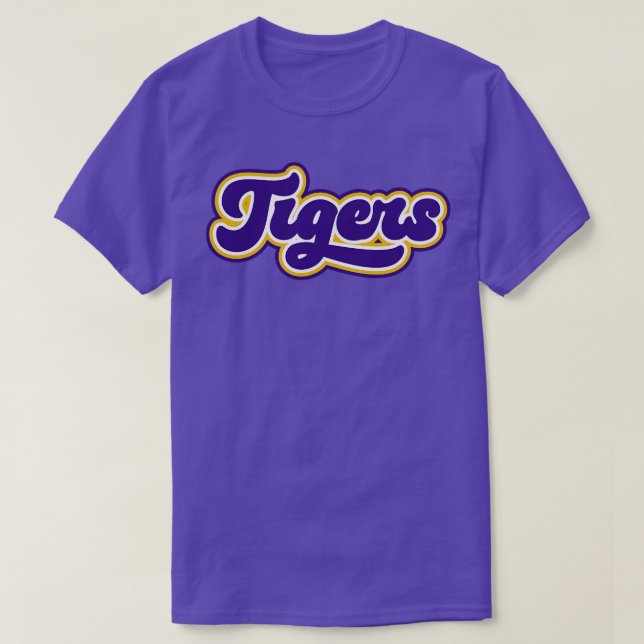 T-shirt Script de tigres rétro violet et or (Design devant)