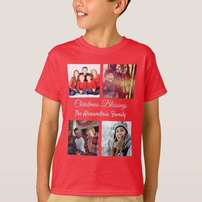 T-shirt Script moderne 4 Collage photo Noël de famille (Devant)