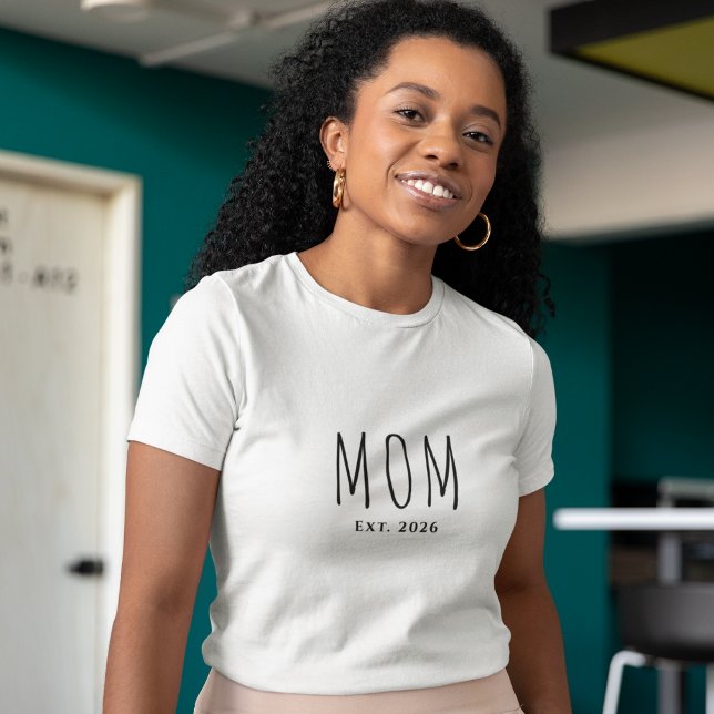 T-shirt Script noir moderne établi Nouvelle maman (Modern Black Script Established New Mom T-Shirt)