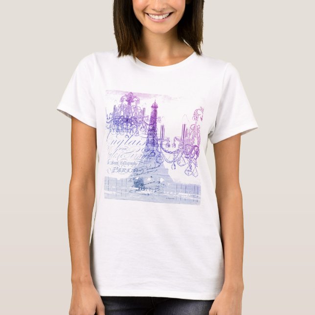 T-shirt scripts chandelier violet tour eiffel paris (Devant)