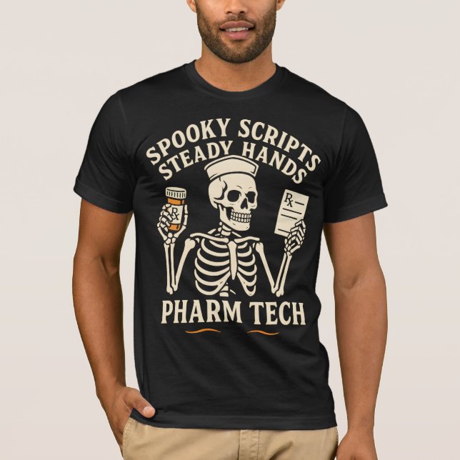 T-shirt Scripts éffrayants, Mains stables — Pharm Tech Ske (Devant)