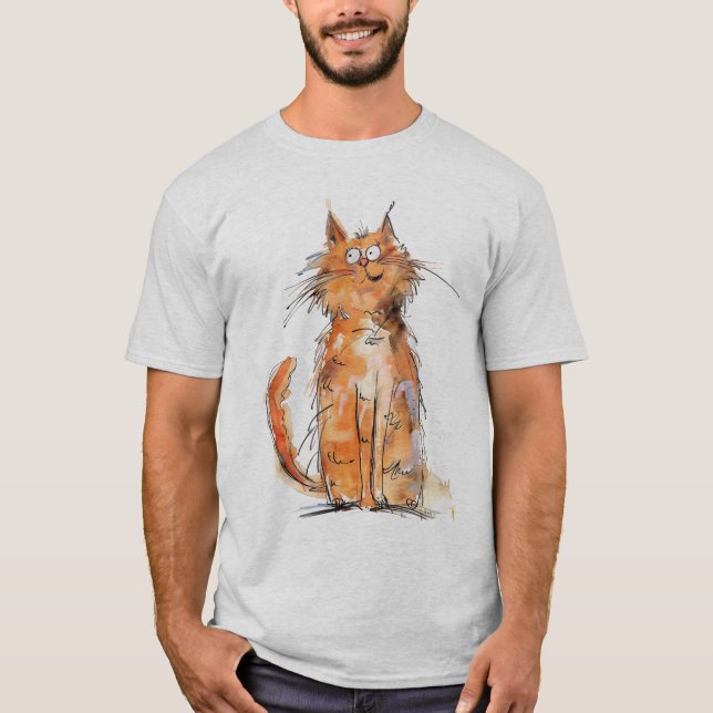 T-shirt Scruffy Orange Cat Whimsical Quirky (Devant)