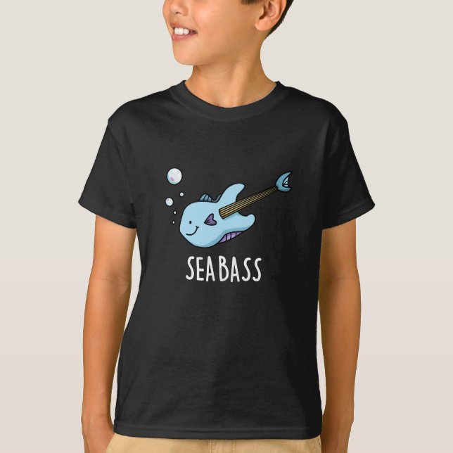 T-shirt Sea Bass Funny Bass Guitare Poisson Pun Dark BG (Devant)