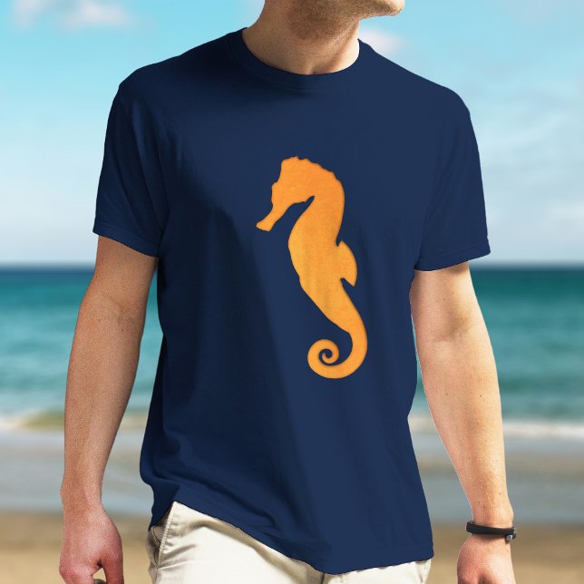 T-shirt Seahorse Silhouette Orange Cool Simple Nautique (Créateur téléchargé)