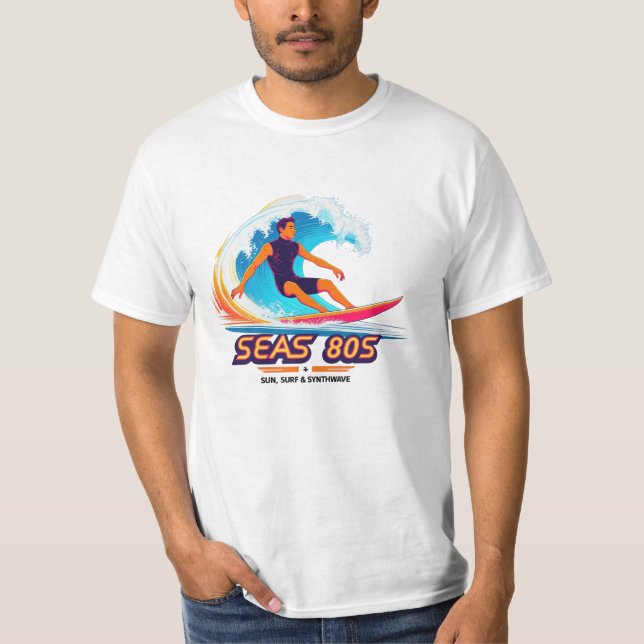 T-shirt Seas the 80s - Retro Surfer Power Wave Tee (Devant)